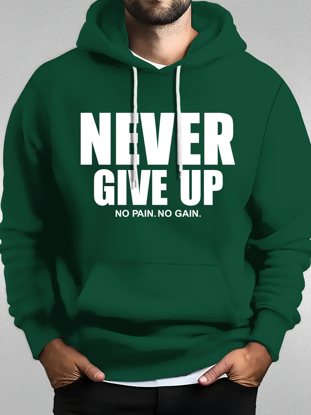 Sudadera con capucha para otoño e invierno, estampado NEVER GIVE UP, versátil y cómoda, ropa unisex para el ocio en la calle.