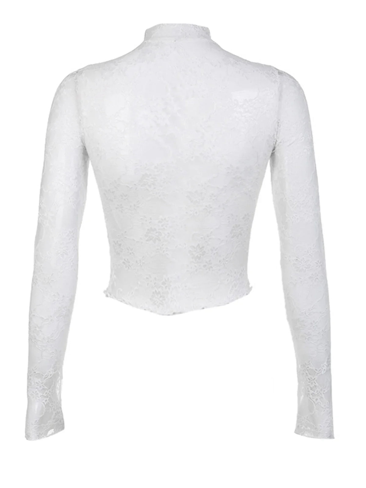Blusa Elegante para Mujer – Encaje Floral, Manga Larga y Diseño Transparente