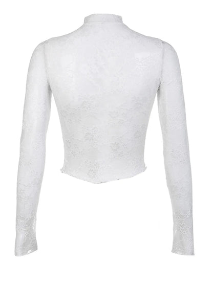 Blusa Elegante para Mujer – Encaje Floral, Manga Larga y Diseño Transparente