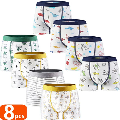 Conjuntos de calzoncillos tipo bóxer para niños, ropa interior de algodón para niños, calzoncillos para bebés, bragas suaves con estampado de dinosaurio de dibujos animados para adolescentes, 4/8 Uds.