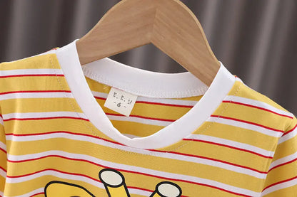 Ropa de verano para niños, camiseta de dibujos animados, pantalones cortos, 2 unids/set, trajes deportivos de ocio para niños pequeños, chándales de algodón para bebés de 0 a 5 años