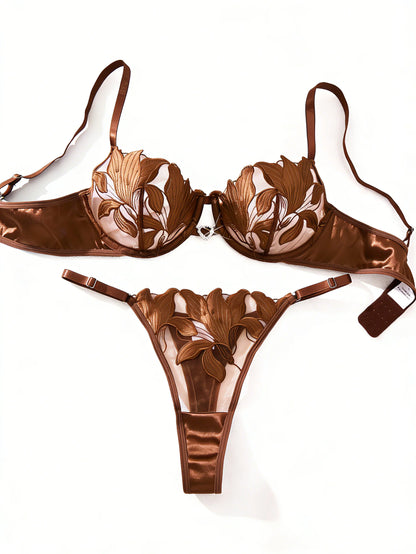 Conjunto de Lencería de Encaje Bordado Floral Estilo Francés, Sujetador Sexy y Suave con Copas de Acero, para el Día de San Valentín ZA825031