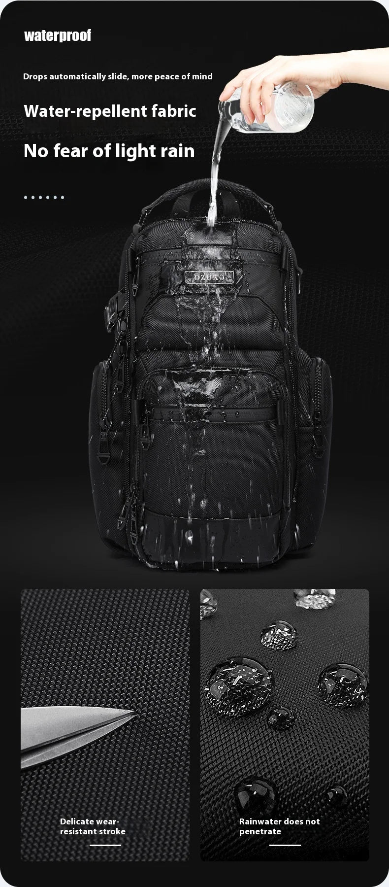 Bolso de pecho OZUKO, elegante bolso cruzado multifuncional, bolso cruzado de viaje ligero e impermeable para hombre