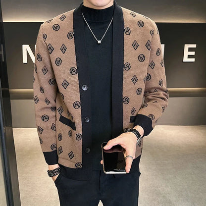 Cárdigan de punto de Jacquard para hombre, chaquetas informales de negocios, abrigos con botones, ropa de M-4XL, otoño