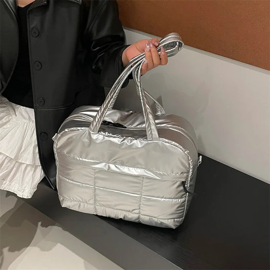 Bolso de viaje acolchado de Color sólido, bolso portátil elegante de gran capacidad para mujer, trabajo deportivo y uso diario