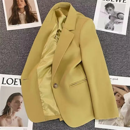 Green Suit Jacket Women's Fashionable Versatile Spring Autumn Polyester Commute Style Regular Thickness Online Exclusive