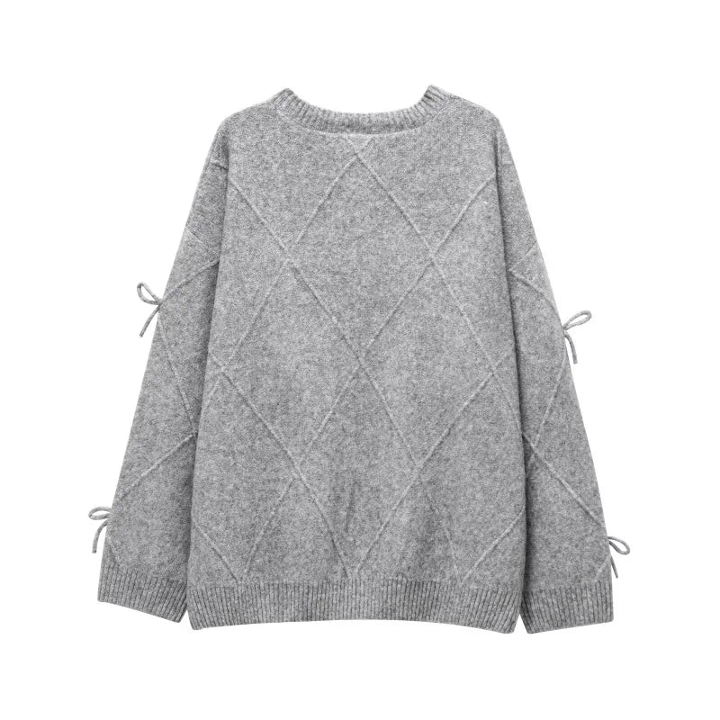 Suéteres acogedores Prairie Chic, jerseys con lazo liso, jerséis de punto de manga larga, Top Vintage Y2k, suéter de otoño para mujer