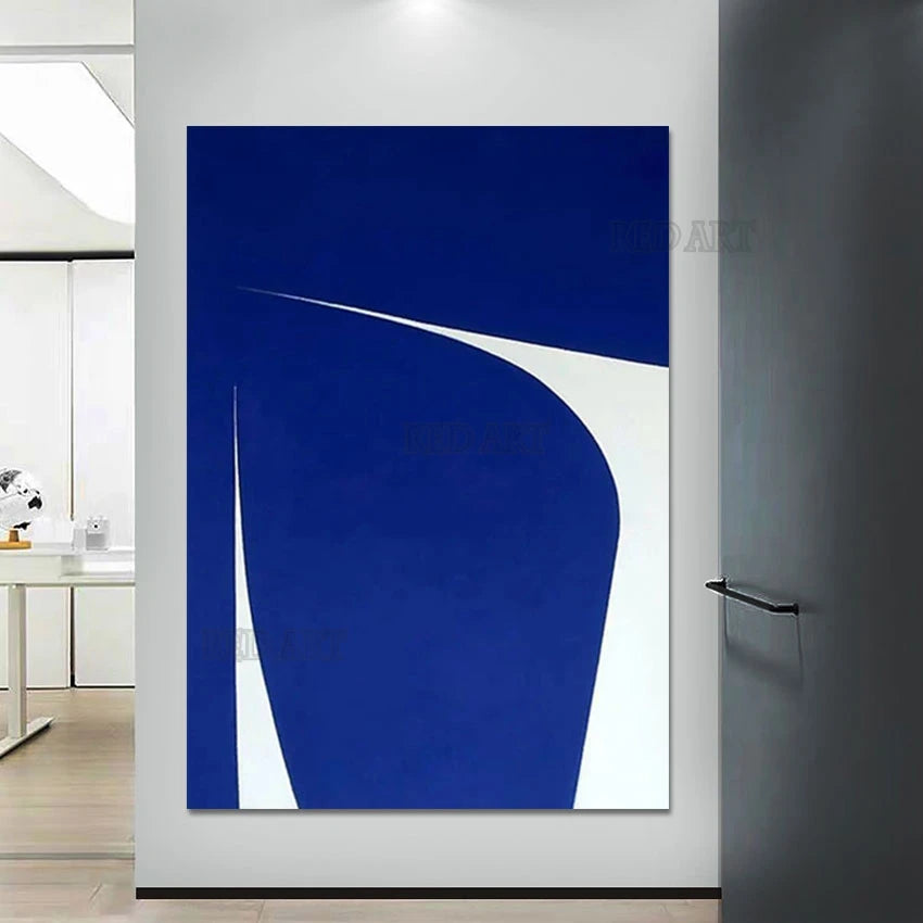 Cuadro Decorativo de Gran Tamaño para Porche, Póster de Pared, Diseño Abstracto Azul, Pintura al Óleo sobre Lienzo, Arte Hecho a Mano Sin Marco, Decoración de Hotel