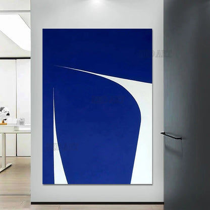 Cuadro Decorativo de Gran Tamaño para Porche, Póster de Pared, Diseño Abstracto Azul, Pintura al Óleo sobre Lienzo, Arte Hecho a Mano Sin Marco, Decoración de Hotel