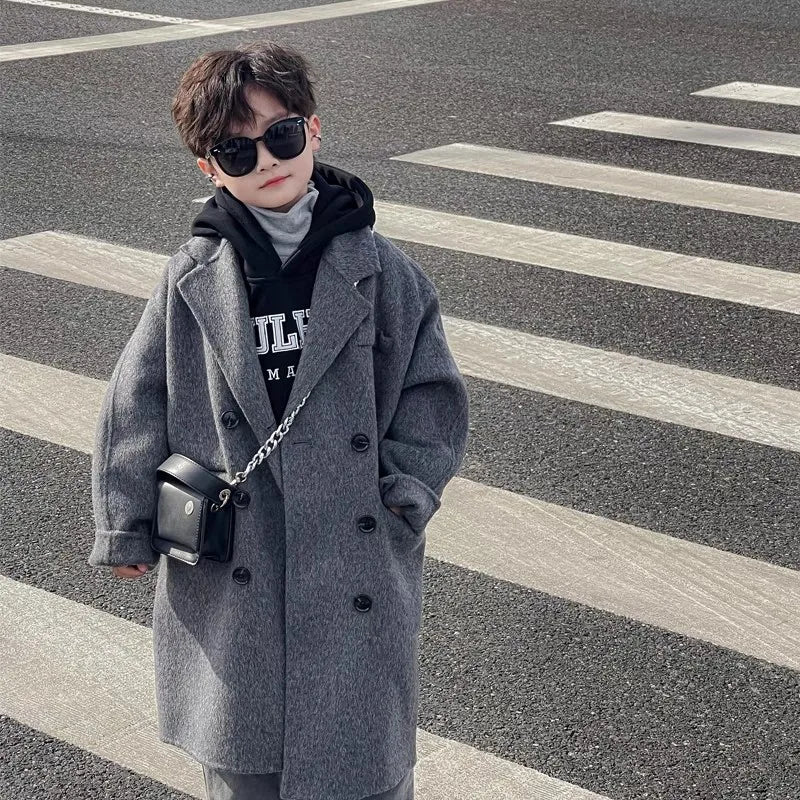 Ropa Infantil Coreana, Abrigo de Lana de Doble Cara para Niños y Niñas, Abrigo Largo de Lana Coreana, Abrigo de Algodón Imitación de Doble Cara