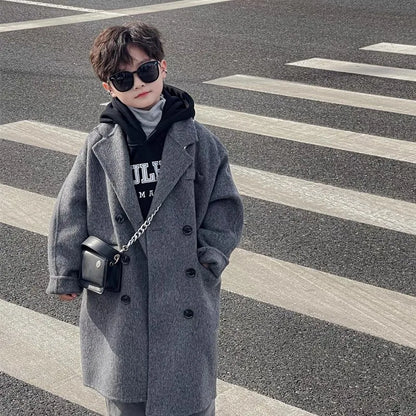 Ropa Infantil Coreana, Abrigo de Lana de Doble Cara para Niños y Niñas, Abrigo Largo de Lana Coreana, Abrigo de Algodón Imitación de Doble Cara