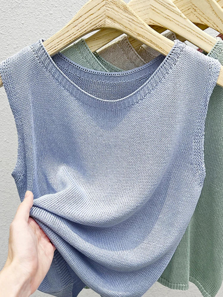 Loose Casual Comfortable Knitted Vest Women's Sleeveless Top Fashionable Summer Design Sense Soft Style Commute Korean Version