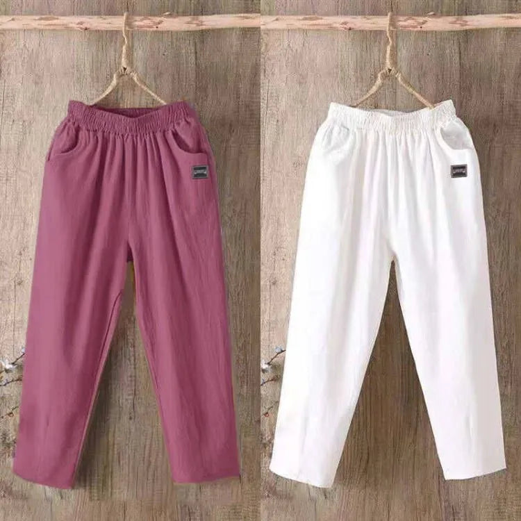 Pantalones Harlan de algodón sueltos para mujer, pantalones informales de verano para mamá, pantalones informales de algodón ...
