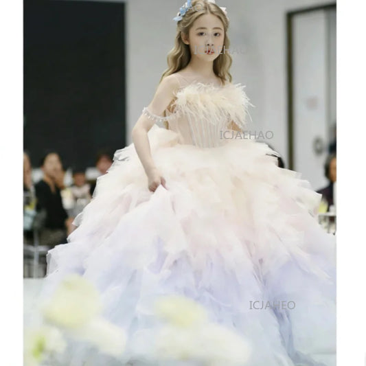Vestido de Fiesta Elegante para Niñas, Vestido de Princesa con Tutú, Vestido Formal para Niña de las Flores, Vestido de Gala para Niñas, Disfraz para Actuaciones de Piano