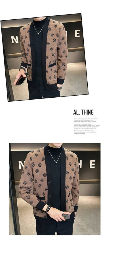 Cárdigan de punto de Jacquard para hombre, chaquetas informales de negocios, abrigos con botones, ropa de M-4XL, otoño