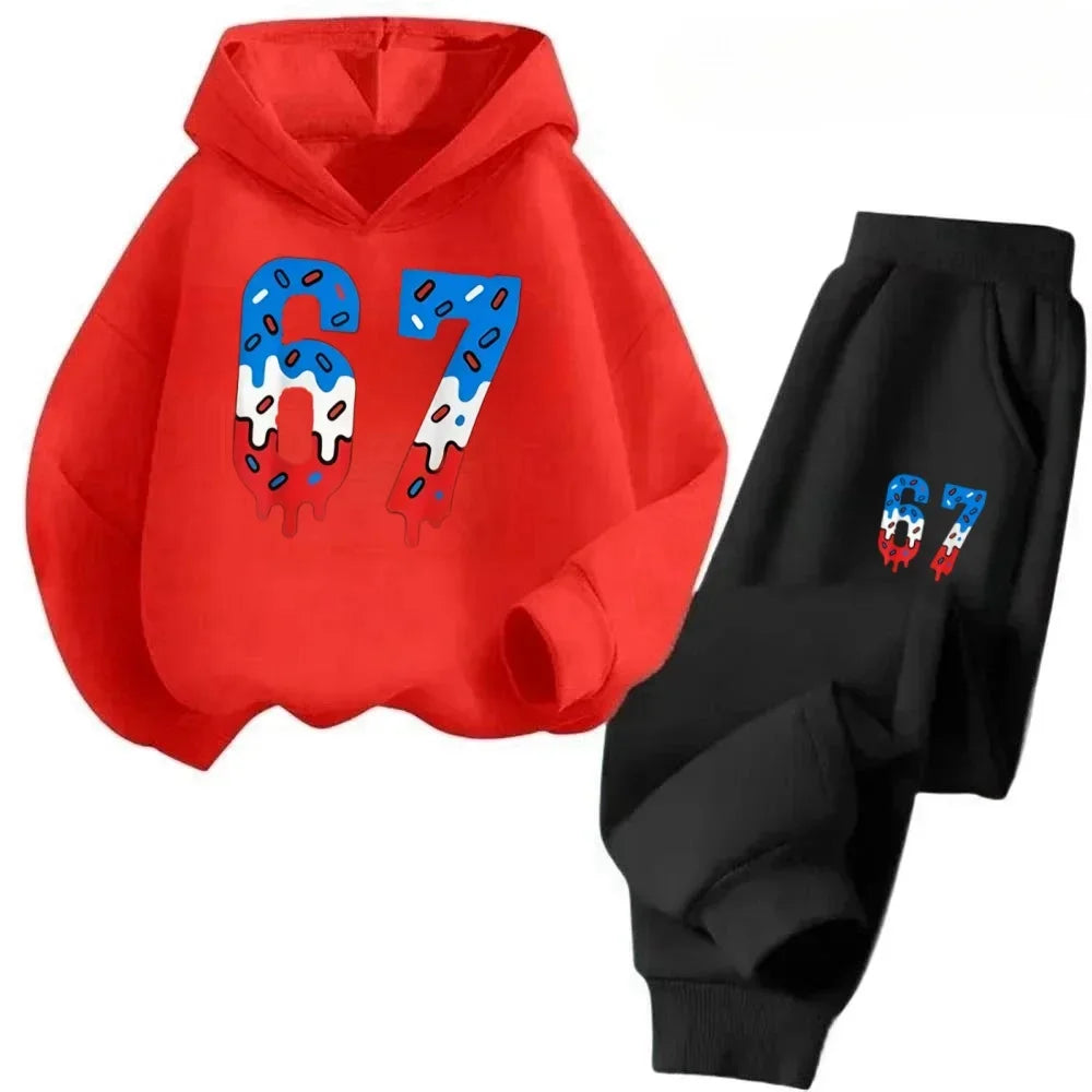67 conjunto de sudaderas con capucha elegantes para niños de 4 a 13 años, ropa de calle coreana, chándal de bloque, sudadera cómoda a la moda para niños, conjuntos de 2 uds, traje de pantalón