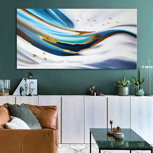 Arthyx, pintura al óleo de paisaje abstracto dorado pintada a mano sobre lienzo, imágenes de pájaros hechas a mano, arte de pared para decoración del hogar y la sala de estar + paquete Switch In Art completo