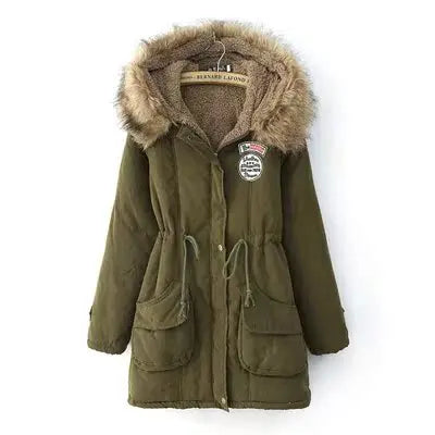 Women's Winter Long Jacket Hooded Overcoat Warm Fluffy Coats Zipper Closure Cotton Thickened Regular Length Coat