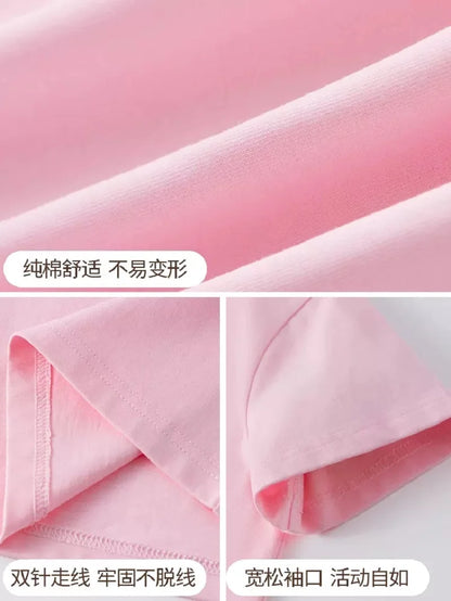 Camiseta bonita de dibujos animados de batido de leche de fresa para niñas, camisetas rosas con gráfico de manga corta para niños