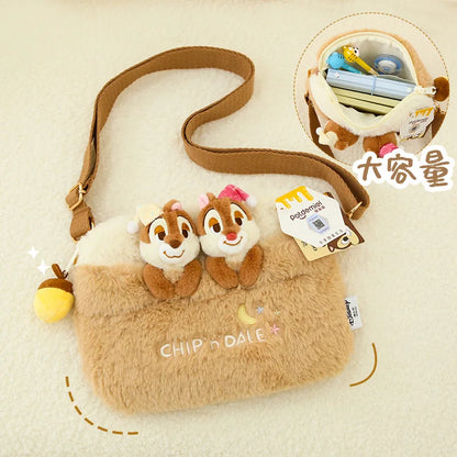 Bolso cruzado de felpa de Disney, Chip & Dale de dibujos animados, bolso informal de gran capacidad para estudiantes, regalos de vacaciones para niñas, desplazamientos