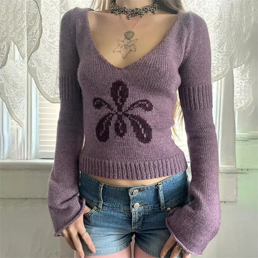 Suéter de Punto para Mujer, Estilo Urbano, Corte Ajustado, Cuello en V, Manga Larga, Cálido y Moderno, Prenda Única para Otoño