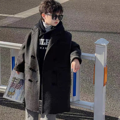 Ropa Infantil Coreana, Abrigo de Lana de Doble Cara para Niños y Niñas, Abrigo Largo de Lana Coreana, Abrigo de Algodón Imitación de Doble Cara