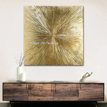 Pintura al óleo de sol dorado texturizada abstracta pintada a mano al 100% sobre lienzo, póster de arte grande moderno, imagen de pared, decoración del hogar
