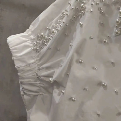 Blusas de manga corta de algodón con cuentas de perlas, camisas para mujer, novedad de verano, primavera 2021, tendencia de moda, Tops informales sueltos, Blusas