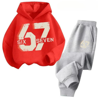 67 conjunto de sudaderas con capucha elegantes para niños de 4 a 13 años, ropa de calle coreana, chándal de bloque, sudadera cómoda a la moda para niños, conjuntos de 2 uds, traje de pantalón