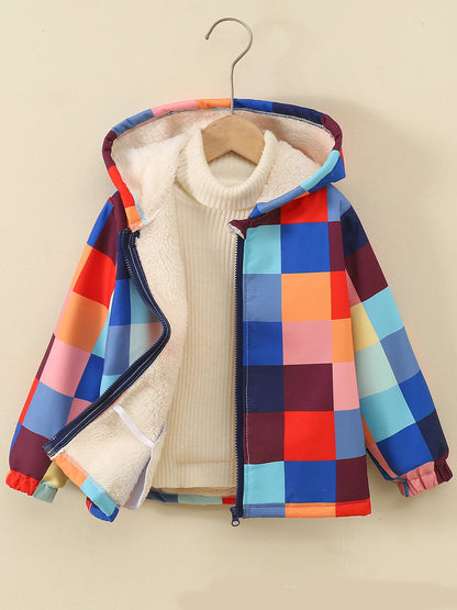 New Winter Girls Jacket Tie Dye Fashion Keep Warm Little Princess Coat Hooded Zipper Girls Outerwear Birthday Gifts Kids Clothes
