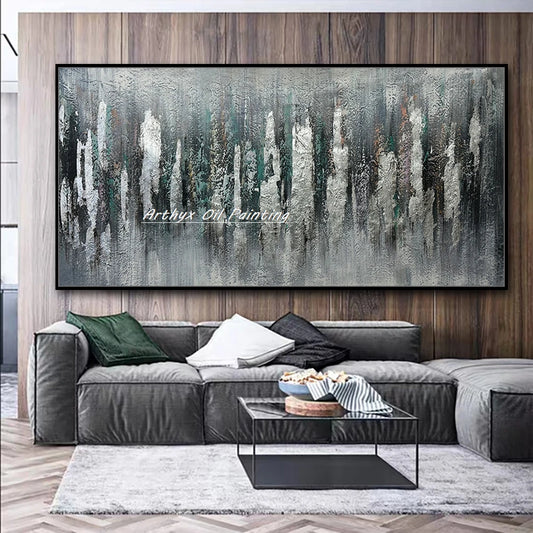 Arthyx, 100% pintura al óleo de lámina plateada con textura abstracta pintada a mano sobre lienzo, póster de arte moderno, imagen de pared grande, decoración del hogar(paquete SWITCH IN ART completo)