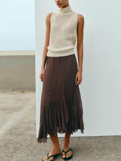 Falda Midi Asimétrica para Mujer, Diseño Holgado con Capas Decorativas, Primavera 2026, Nueva Colección, Falda en Línea A, Ci...