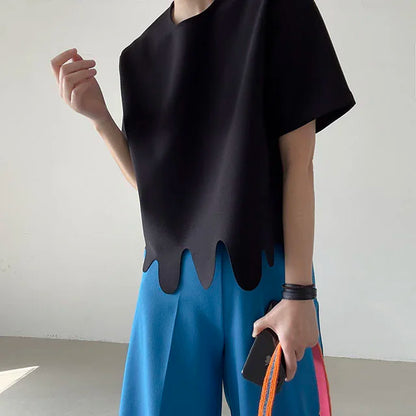 Camisetas de verano de moda coreana, camiseta informal de manga corta con cuello redondo y patrón de onda Irregular, camisetas simples