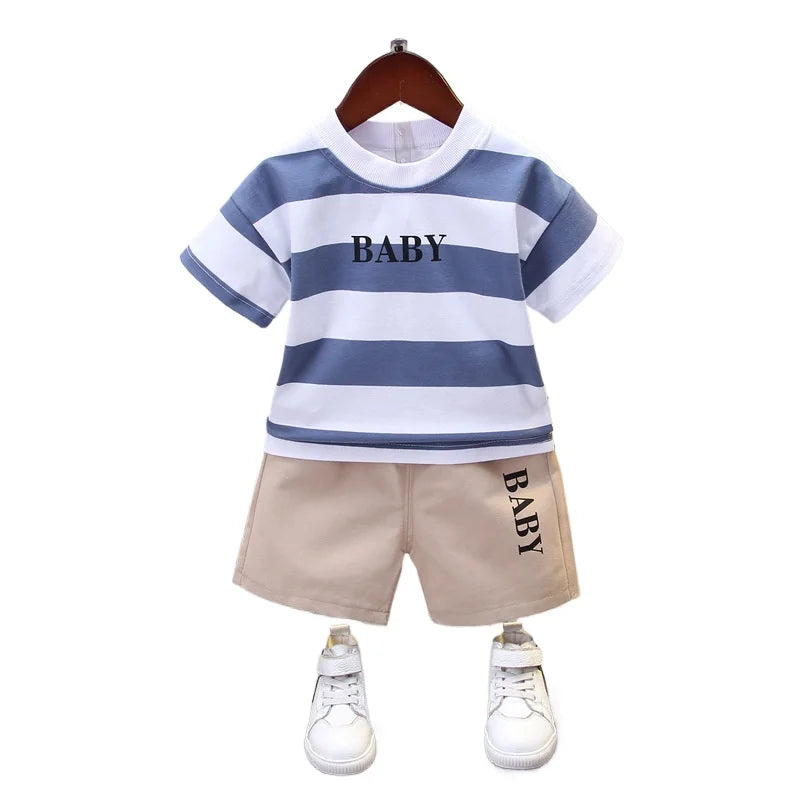 Novedad de verano, ropa de verano para bebés, conjuntos de ropa para niños recién nacidos, camisetas de manga corta con cuello redondo, pantalones cortos geniales, trajes deportivos