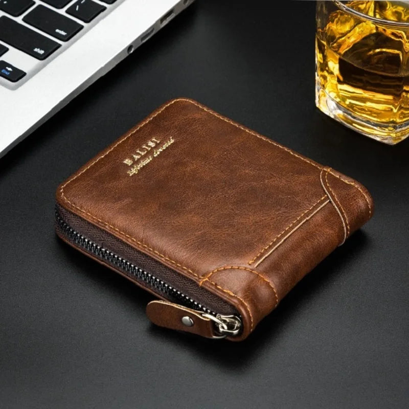 Nueva cartera de moda para hombre, monedero de cuero PU con cremallera, billeteras cortas de estilo Retro para hombre, tarjeteros, almacenamiento de monedas, monedero