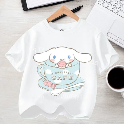 Camiseta de Manga Corta para Niños, Estilo Urbano, Verano 2026, Ropa Casual, Regalo Kawaii, Linda Camiseta de Cinnamoroll para Niña, Camiseta de Algodón con Estampado de Anime