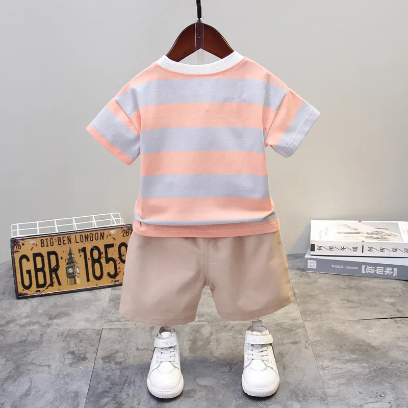 Novedad de verano, ropa de verano para bebés, conjuntos de ropa para niños recién nacidos, camisetas de manga corta con cuello redondo, pantalones cortos geniales, trajes deportivos