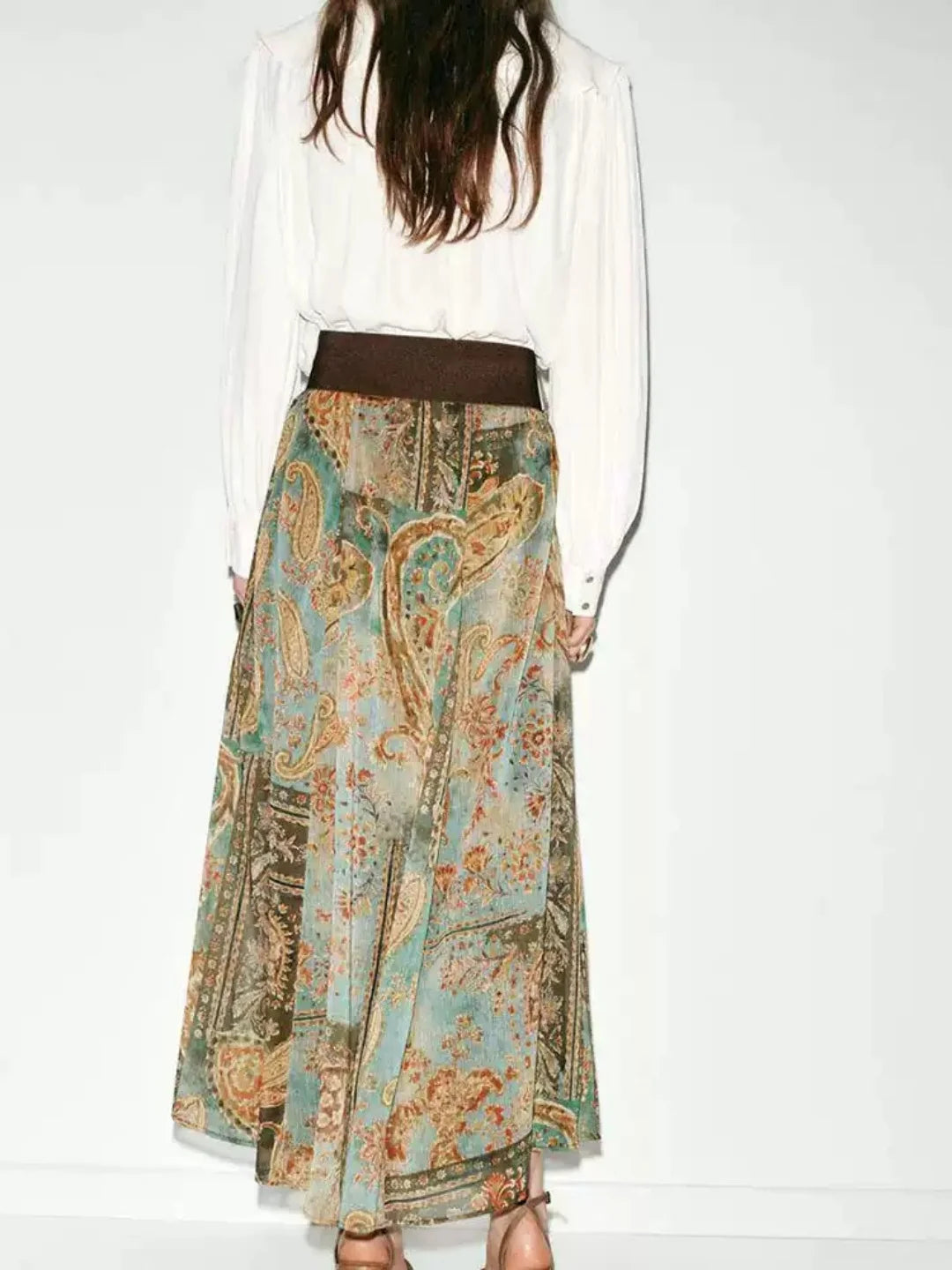 Falda Midi de Gasa con Estampado Retro Dulce y Moderno para Mujer, Estilo Veraniego, Diseño Holgado en la Cintura, Corte en A...