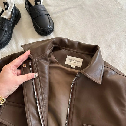 Chaqueta de cuero con cuello para niños y niñas, abrigo corto de Color liso, a la moda, novedad de otoño, 2024
