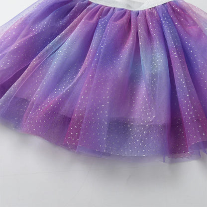 VIKITA, minifalda de malla de tul púrpura degradado con purpurina para niñas, fiesta de cumpleaños para niños, princesa, ropa informal diaria, falda esponjosa brillante