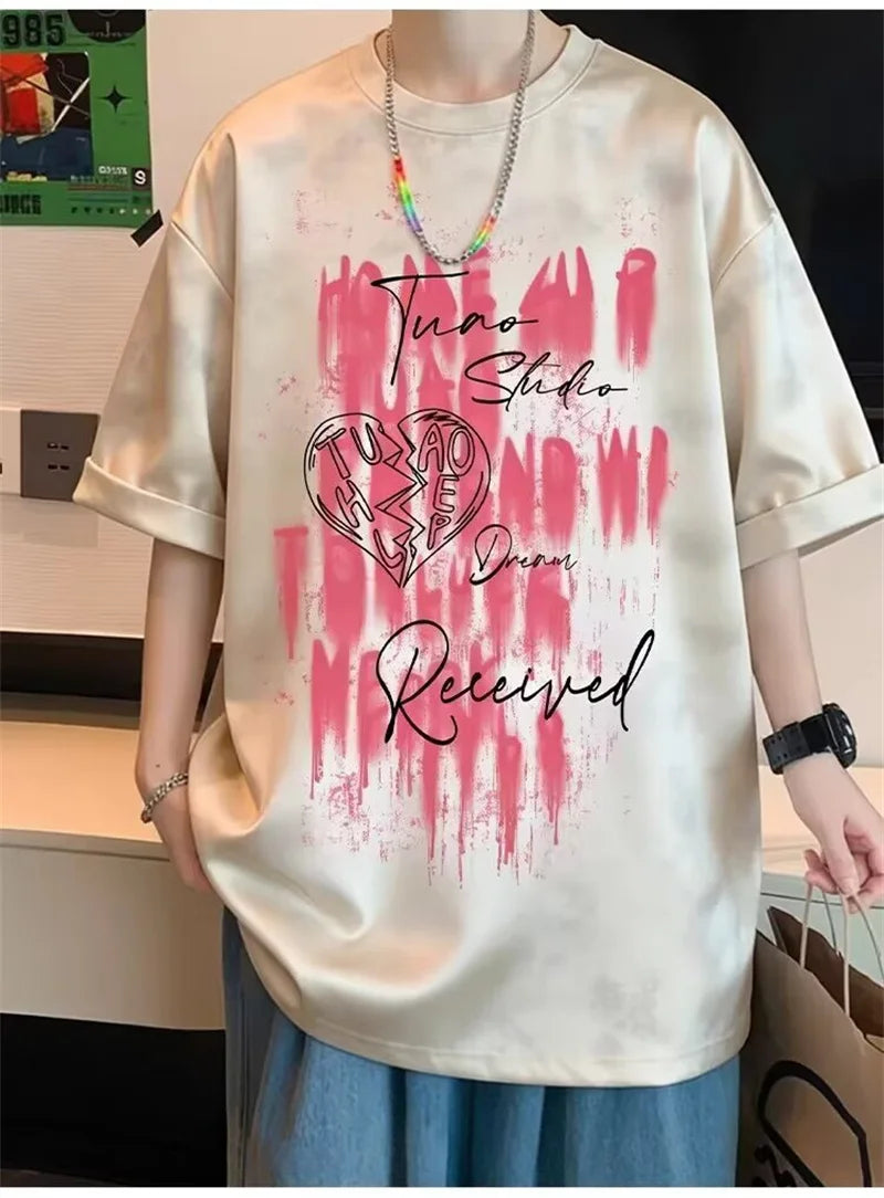 Camisetas de Verano 2026 para Hombre con Estampado Tie-Dye y Gráficos de Graffiti, Camisetas Oversize Juveniles con Estampado de Letras, Tops de Moda Urbana con Contraste de Color