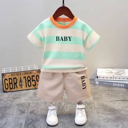 Novedad de verano, ropa de verano para bebés, conjuntos de ropa para niños recién nacidos, camisetas de manga corta con cuello redondo, pantalones cortos geniales, trajes deportivos