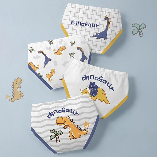 4 piezas de calzoncillos de algodón para niños, ropa interior con patrón de vehículos todoterreno a la moda, bragas triangulares para niños, ajuste transpirable 1-13T