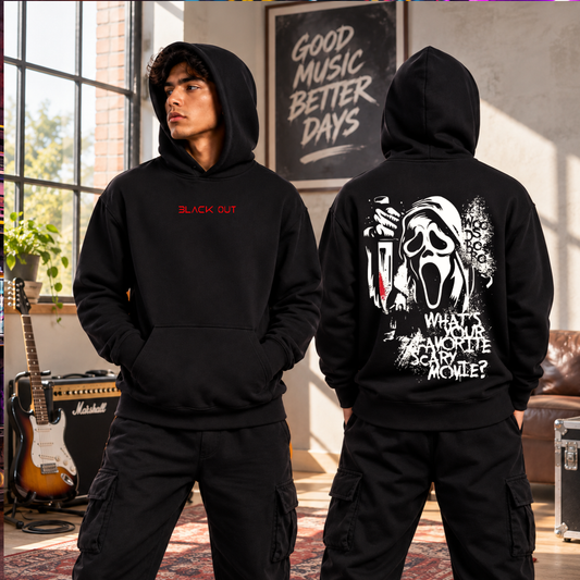 Sudadera BLACK OUT – Scary Movie · Felpa Nacional Peinada 290 g