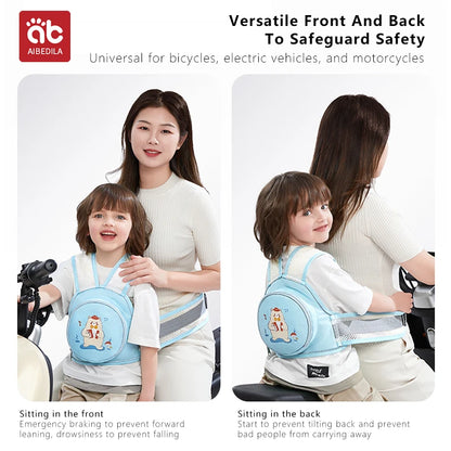 Cinturón de seguridad para niños, correa de ciclismo para coche eléctrico con almacenamiento, correas de protección para motocicleta, cinturón protector anticaída, Bandag ajustable