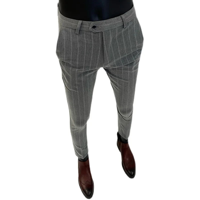 Pantalones de traje a rayas para hombre, pantalón de vestir Social para oficina de negocios, informal, ajustado, para boda, 2022