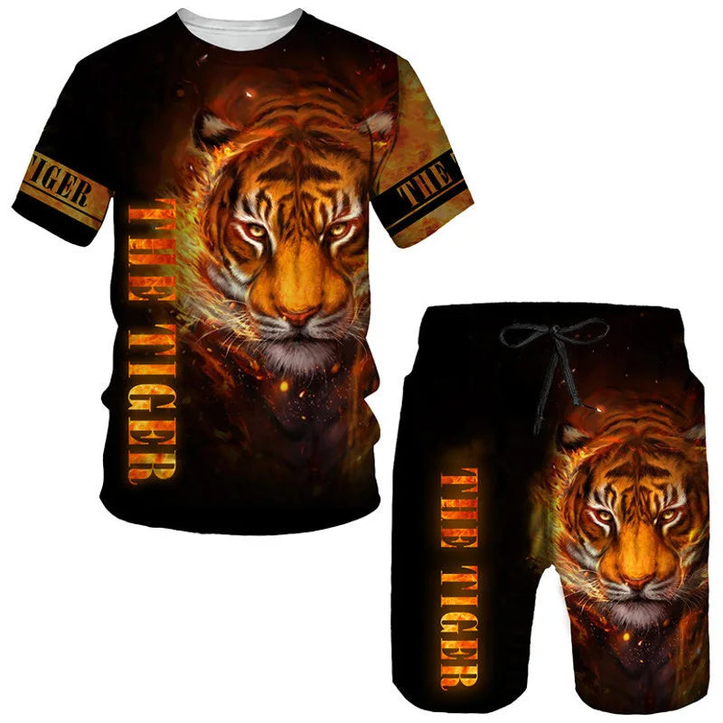 Camisetas con estampado 3D de tigre Animal, conjuntos de pantalones cortos, chándales para hombre, camiseta de manga corta de gran tamaño, conjunto de pantalones, trajes para hombre, ropa