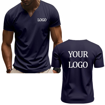 Camiseta con cuello en V con estampado personalizado DIY, camiseta de manga corta a la moda para hombre, top streetwear informal elegante y elegante, uso diario.