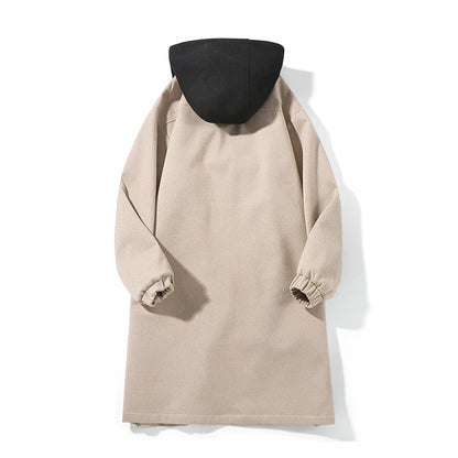 Spring Autumn Fashion false two-Piece Trench Men Hooded Long Outwear Coats Male Loose Single Breasted Casual Windbreaker Jackets