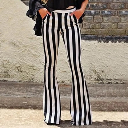 Pantalones Casuales a Rayas Blancas y Negras, Pantalones de Campana para Mujer, Moda de Verano, Ropa Casual para Mujer, Otro ...